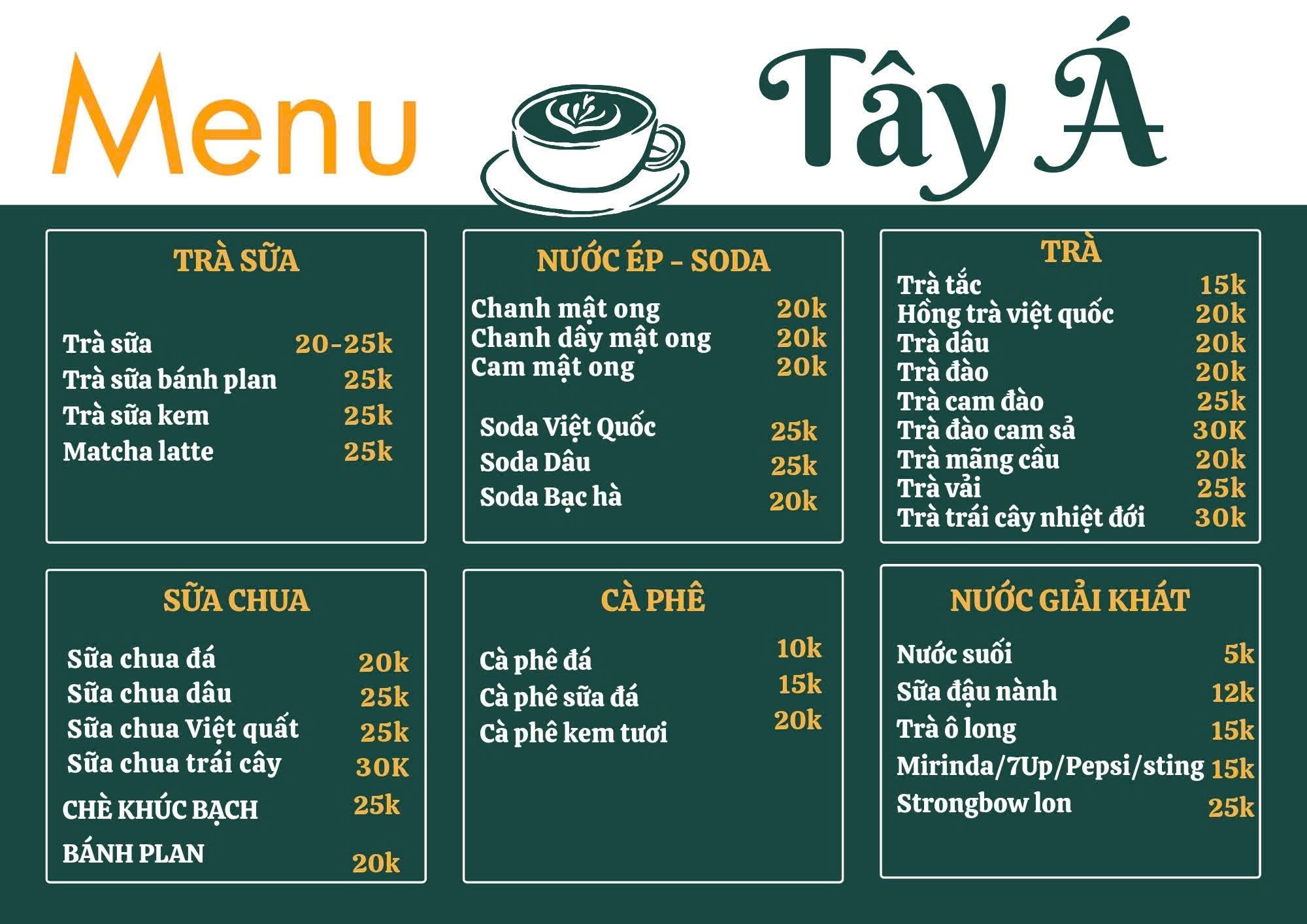 Menu thức uống Tây Á