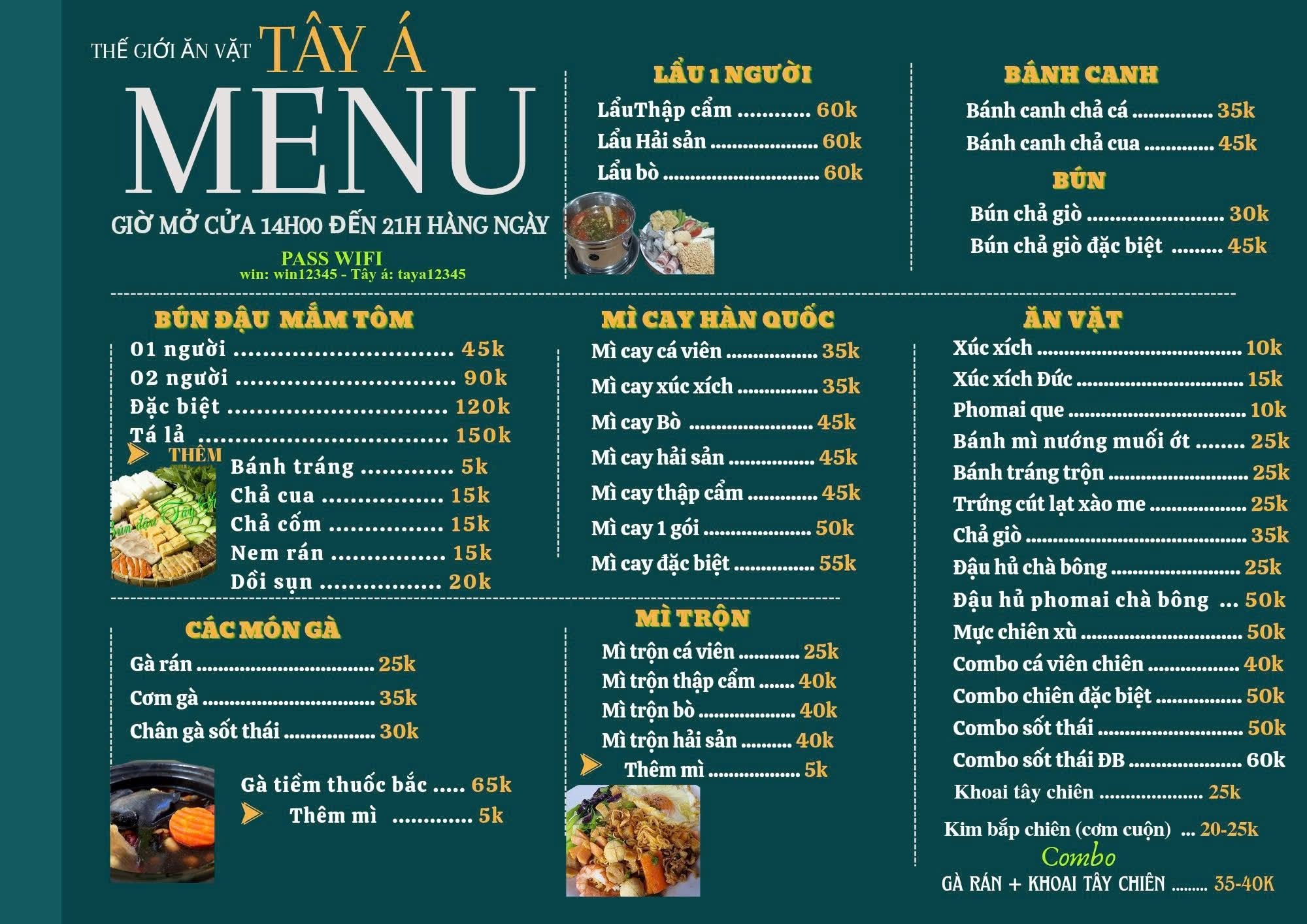 Menu món ăn Tây Á